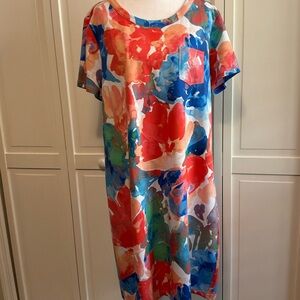 Talbots Multicolor Floral Midi Dress in Orange, Blue, Green
